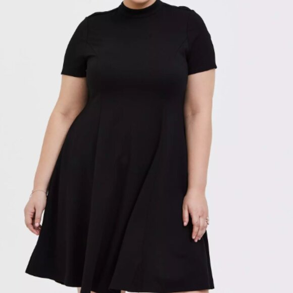Torrid Black Ponte Mock Neck Fluted Mini Dress 4X - Picture 1 of 5